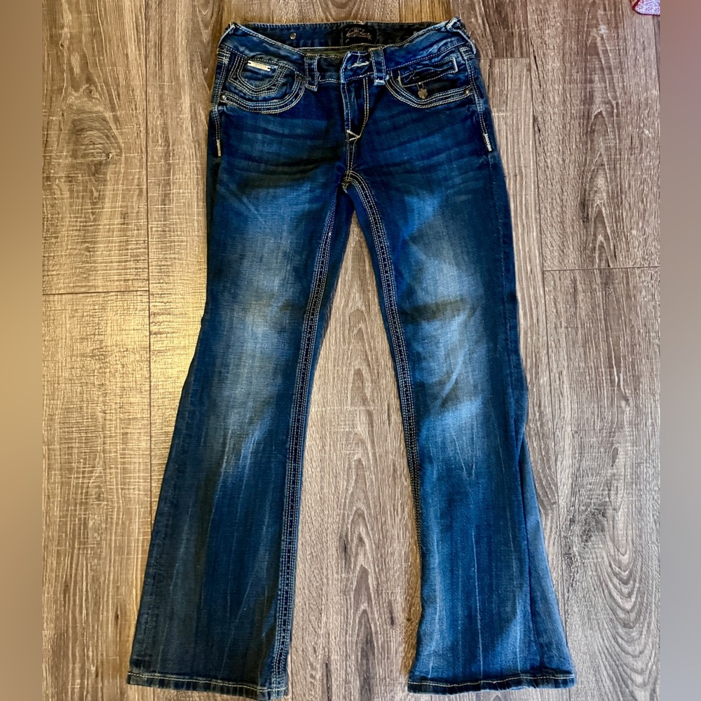 Express Rerock Dark Blue Flare Jeans